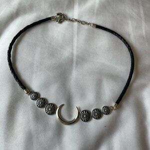 Whimsical moon and flowers silver necklace